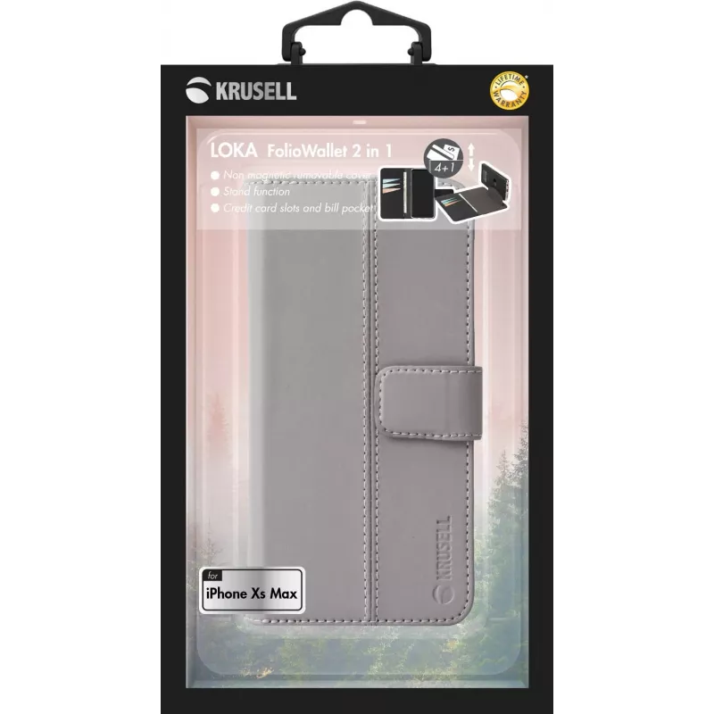 Krusell Loka 2in1 Folio dėklas iPhone XS Max 16,5 cm pilka
