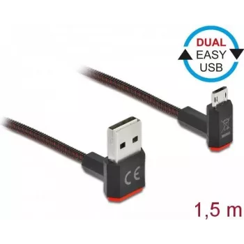 USB kabelis DeLOCK EASY-USB 2.0 Type-A į Micro-B vyriškas 1,5 m juodas