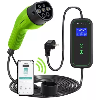 Qoltec Mobile EV Car Charger nešiojamas elektromobilio įkroviklis 2in1 Type2 | 3.5kW | 230V | Wi-Fi | LCD | 5m