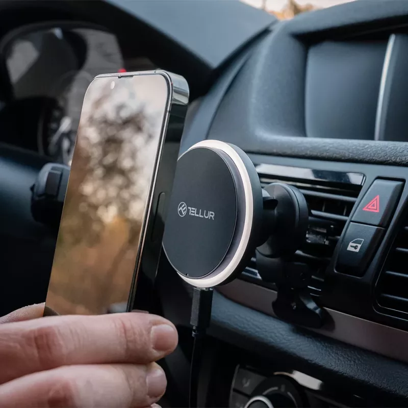 Belaidis automobilinis kroviklis Tellur TLL151431, suderinamas su MagSafe, 15W, juodas, išmaniesiems telefonams