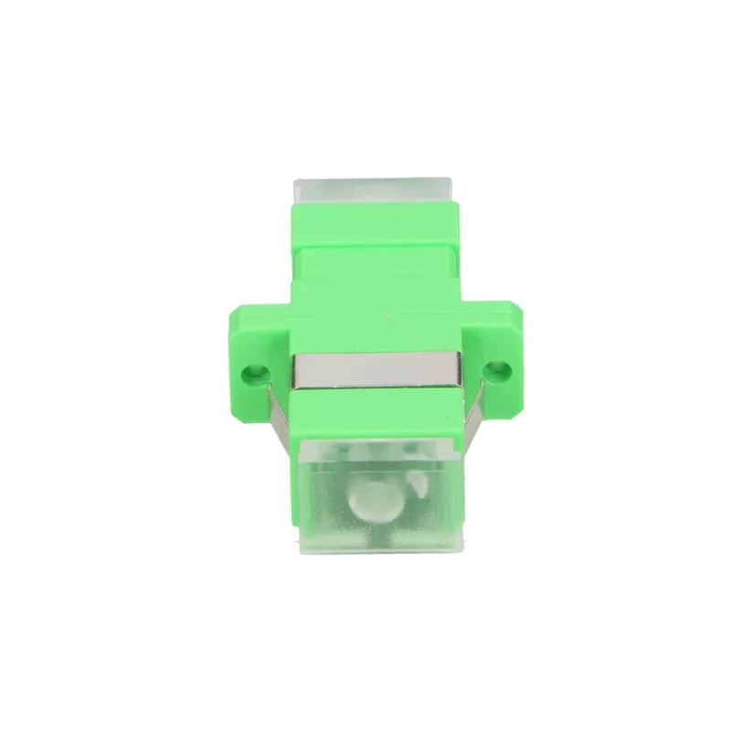 Skaidulinės optikos adapteris Extralink SC/APC SingleMode Simplex su skaidriais dulkių dangteliais, žalias