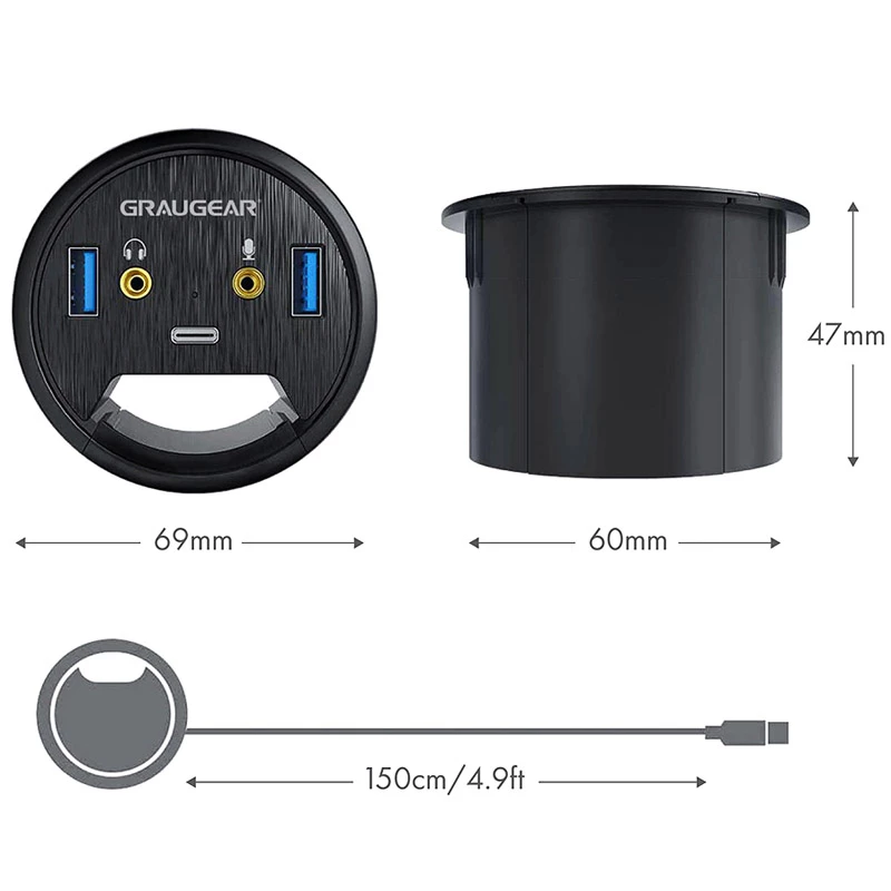 USB centrinis įrenginys (hub) GRAUGEAR G-THUB-AU-60 USB 3.2 Gen 1 Type-A juodas