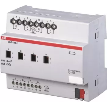ABB SD/S4.16.1 – 4 kanalų perjungimo / reguliavimo pavara – sidabrinė – EN 50 090-2-2 – DC 21–30 V (2CDG110080R0011)
