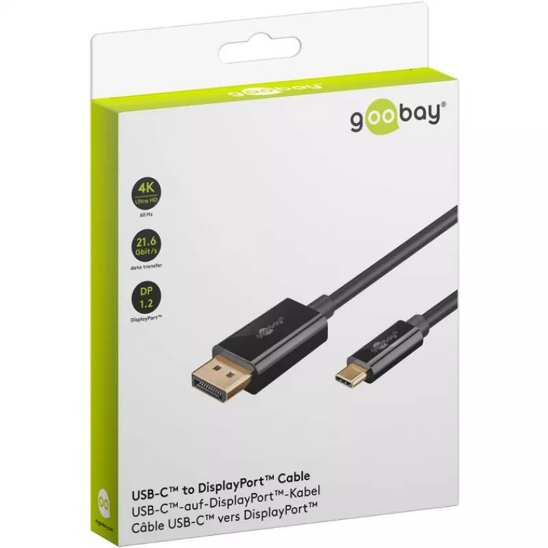 Goobay 75705 USB-C į DisplayPort kabelis, 4K 60 Hz, 2 m, 21,6 Gbit/s, juodas
