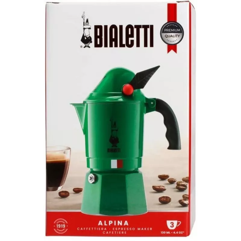 Kavinukas BIALETTI Moka BREAK ALPINA 3 puodeliai, žalias, aliuminis, bakelitinė rankena