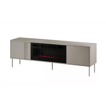 Spintelė televizoriui su židiniu Cama Meble TRESSE 180x40x54,5 cm – juodas rėmas, kashmyro matinis viršus
