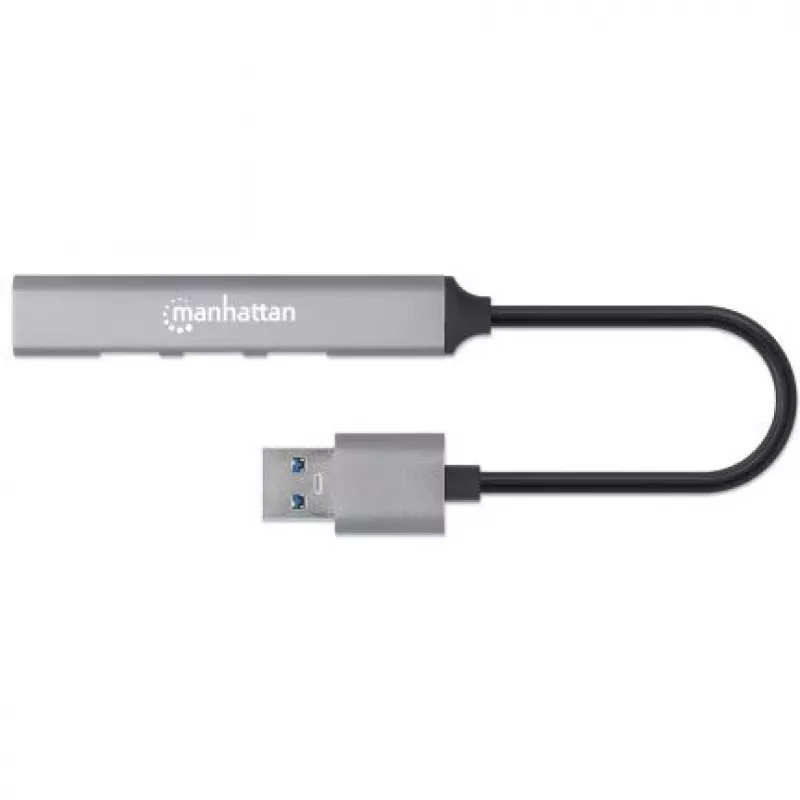 Manhattan USB-A 4 prievadų šakotuvas, 4x USB-A prievadai (1x 5 Gbps USB 3.2 Gen1, 3 x 480 Mbps USB 2.0), maitinamas per USB, aliuminis
