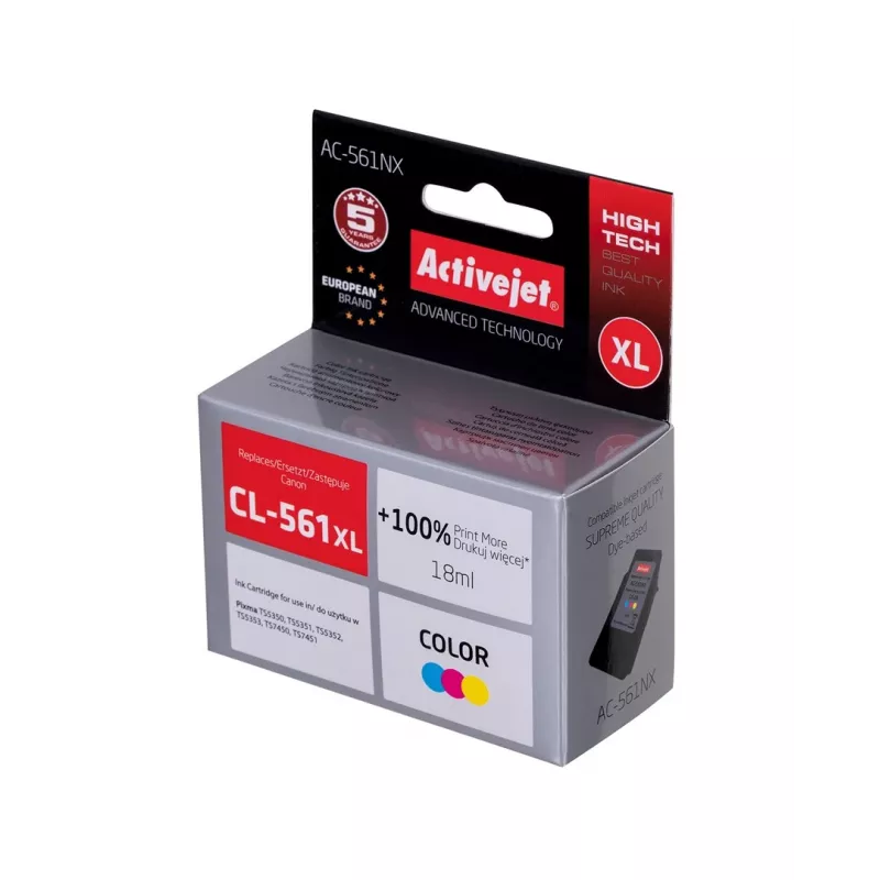 Activejet AC-561NX rašalo kasetė (pakaitalas Canon CL-561XL; Supreme; 18 ml; Spalva: Cián, Magenta, Geltona)