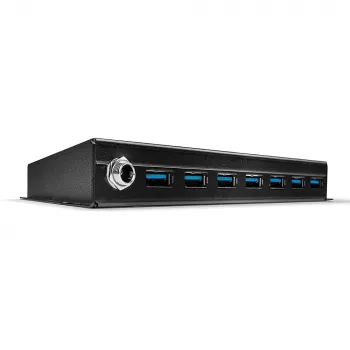 Lindy 7 Portų USB 3.0 Metalinis USB HUB, USB 3.2 Gen 1 (3.1 Gen 1) Type-A, 5000 Mbit/s, Juodas, 0.8 m, 185 mm, 75 mm