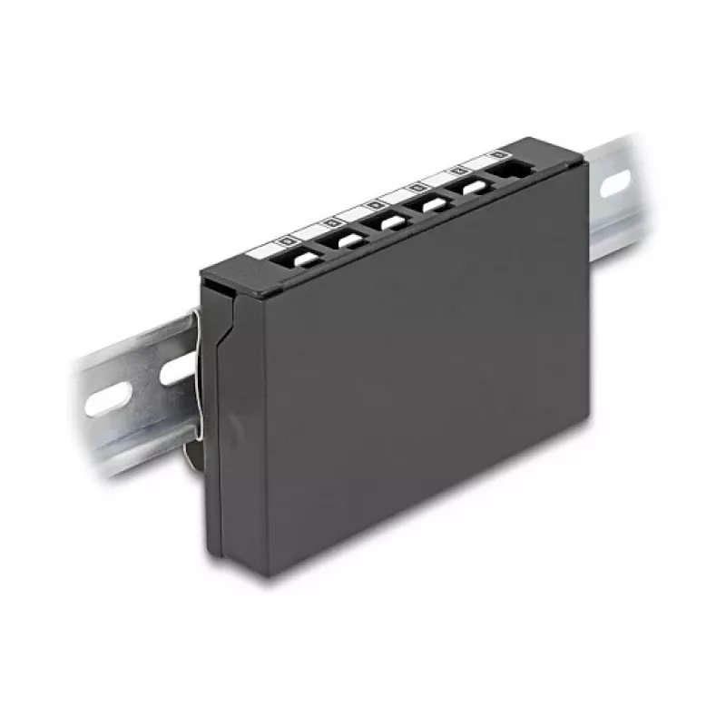 Tuščias skydelis 6 prievadų Keystone RJ moduliams DELOCK 90628, juodas, metalinis, montavimui ant stalo/sienos/DIN bėgio