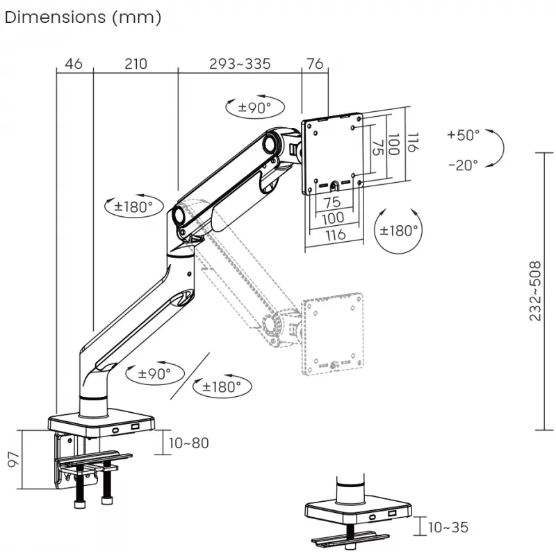 SBOX LCD laikiklis LCD-C49, 17–49 colių, iki 20 kg, VESA 100x100