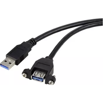 Renkforce USB kabelis USB 3.0 USB-A kištukas, USB-A lizdas 1,00 m juodas montavimui su užrakinimo varžtu RF-5720388
