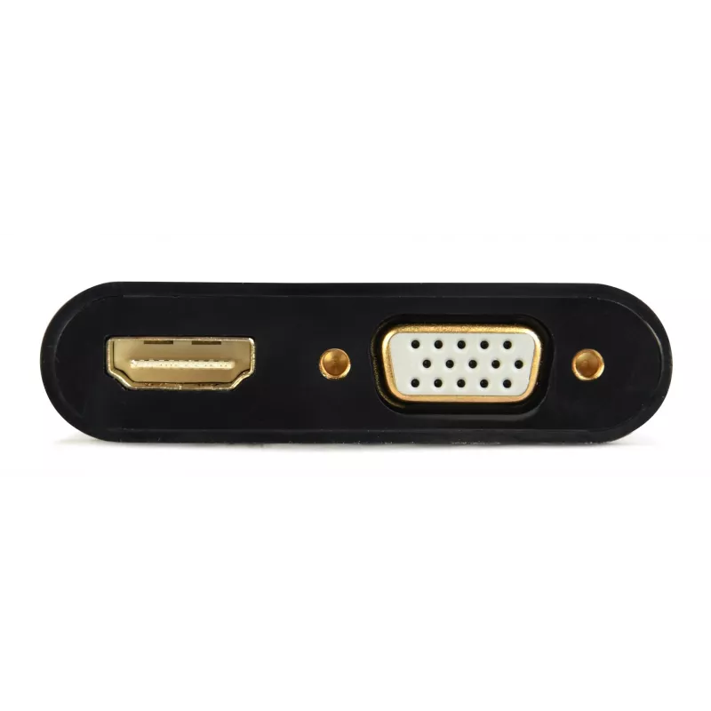 Gembird A-HDMIM-HDMIFVGAF-01 adapteris iš HDMI kištuko į HDMI lizdą + VGA lizdą, su garsu ir maitinimo jungtimi