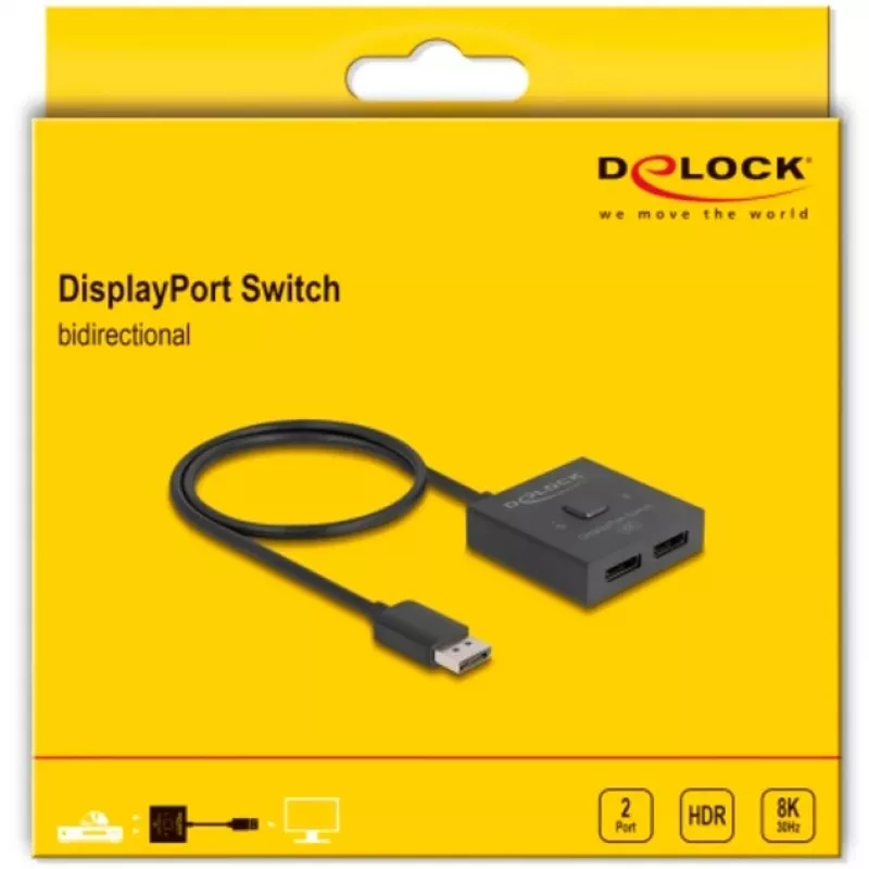 Delock vaizdo skirstytuvas / jungiklis 8K, dvipusis, 2x DisplayPort, stalinis (18906)