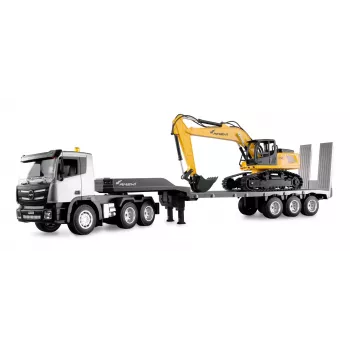 Amewi 2-in-1 Low Loader and Excavator Set G836E/G041E 1:24 RTR mastelis – paruoštas naudoti žemagrindis puspriekabė ir ekskavatorius