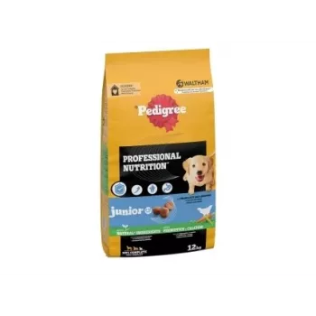 Sausas šunų ėdalas Pedigree Professional Nutrition Junior – paukštiena ir daržovės, vidutinių ir didelių veislių šuniukams, 12 kg, 25% baltymų, 10% riebalų