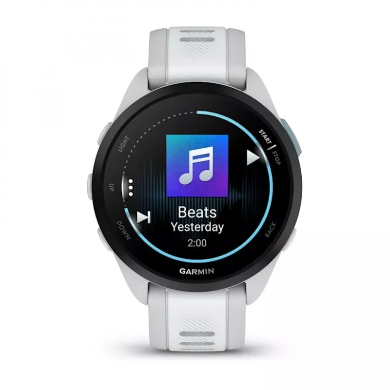 Išmanusis laikrodis GARMIN Forerunner 165 Music – GPS, 1,2 colio AMOLED, 43 mm korpusas, 11 dienų baterija, 5 ATM, 4 GB, Pilka