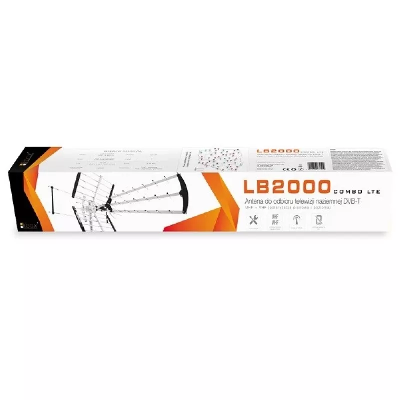 Lauko / patalpų DVB-T antena LIBOX LB2000 su 69 dB stiprintuvu, dviguba poliarizacija, 174–790 MHz, aliuminis / juoda