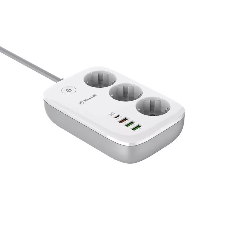 Power Strip Tellur TLL331521 Smart WiFi su 3 kištukiniais lizdais, PD 30W, QC 18W