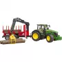 BRUDER John Deere 7R 350 su miškovežio priekaba ir 4 rąstais