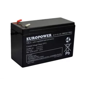 Švino-rūgštinis sandarus akumuliatorius europower EV 12-9 – 12 V 9 Ah UPS ir atsarginiam maitinimui