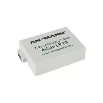 Ansmann A-Can LP-E8 – Ličio jonų akumuliatorius fotoaparatui, 1000 mAh – Canon EOS 550, 600, 650, 700, Kiss X4, Kiss X5, Rebel T2i, Rebel T3i, Rebel T4i, Rebel T5i