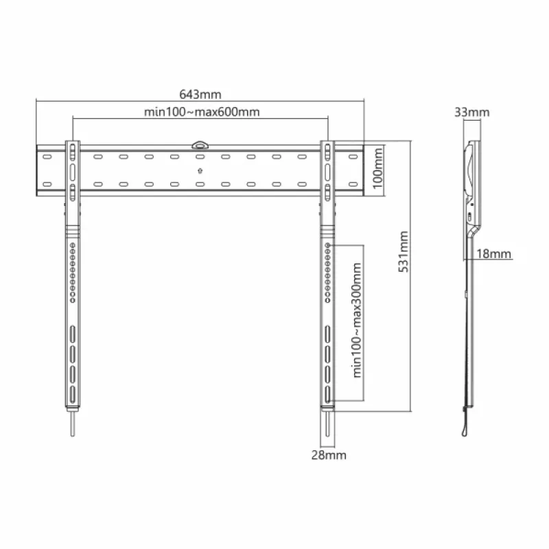 Sbox PLB-7036F fiksuotas sieninis laikiklis (43-80 col./40kg/600x300)