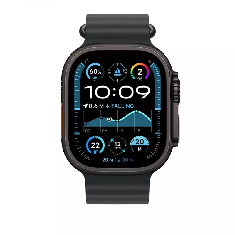 Apple Watch Ocean Band, laikrodžio dirželis, skirtas Watch Ultra 49 mm, juodas / titano juodas (vienas dydis)