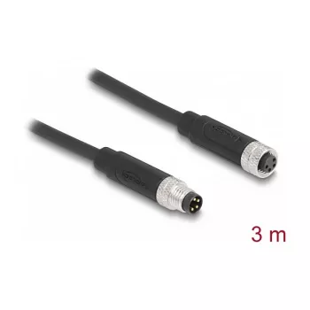 DeLOCK M8 4 kontaktų A koduotas laidas, kištukas į lizdą, PUR TPU, 3 m