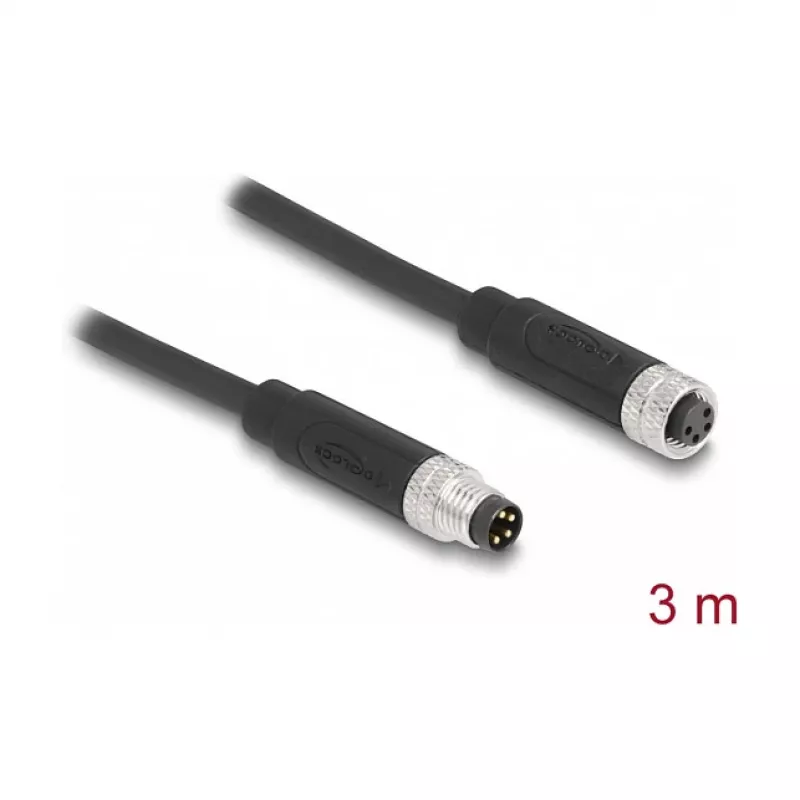 DeLOCK M8 4 kontaktų A koduotas laidas, kištukas į lizdą, PUR TPU, 3 m