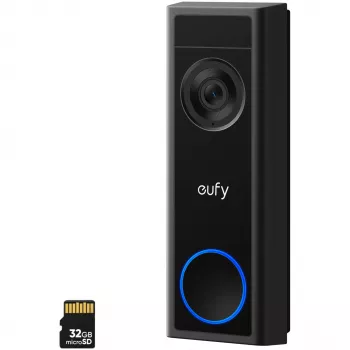 Vaizdo durų skambutis Eufy C31 2K su MicroSD palaikymu, 2560×1440, 6500 mAh, laidinis ir belaidis, juodas