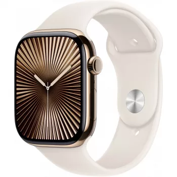 APPLE Watch Series 10 GPS + Cellular 46mm Auksinis Titano Korpusas su Žvaigždėtos Šviesos Sporto Juosta - S/M