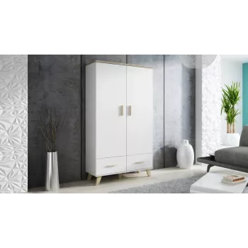 Drabužių spinta cama meble LOTTA 2D2D, 2 durys, Sonoma ąžuolo rėmas su baltais fasadais, 1100×550×1900 mm