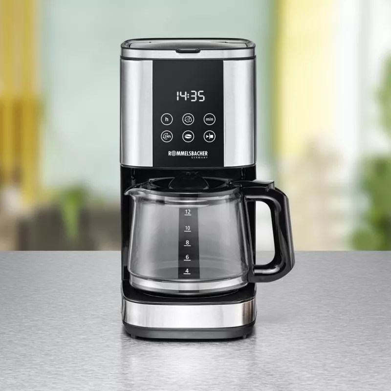 Kavinukas lašinis Rommelsbacher FKM1000, 1,5 L vandens talpa, 12 puodelių, nerūdijantis plienas/juoda