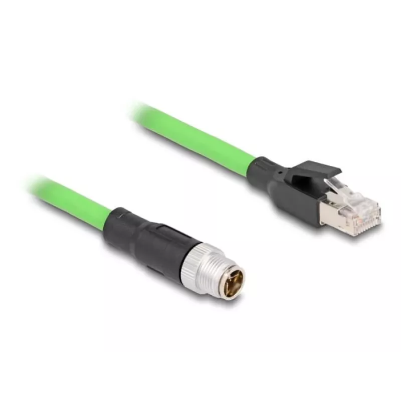 Tinklo kabelis DeLOCK M12 X-koduotas 8 kontaktų kištukas į RJ45 kištuką PUR (TPU) 1 m