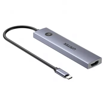 USB-C stotelė Unitek H1124AGY01 su 100W PD, HDMI 2.0, 2x USB-A, 2x USB-C, SD/microSD skaitytuvu – aliuminis