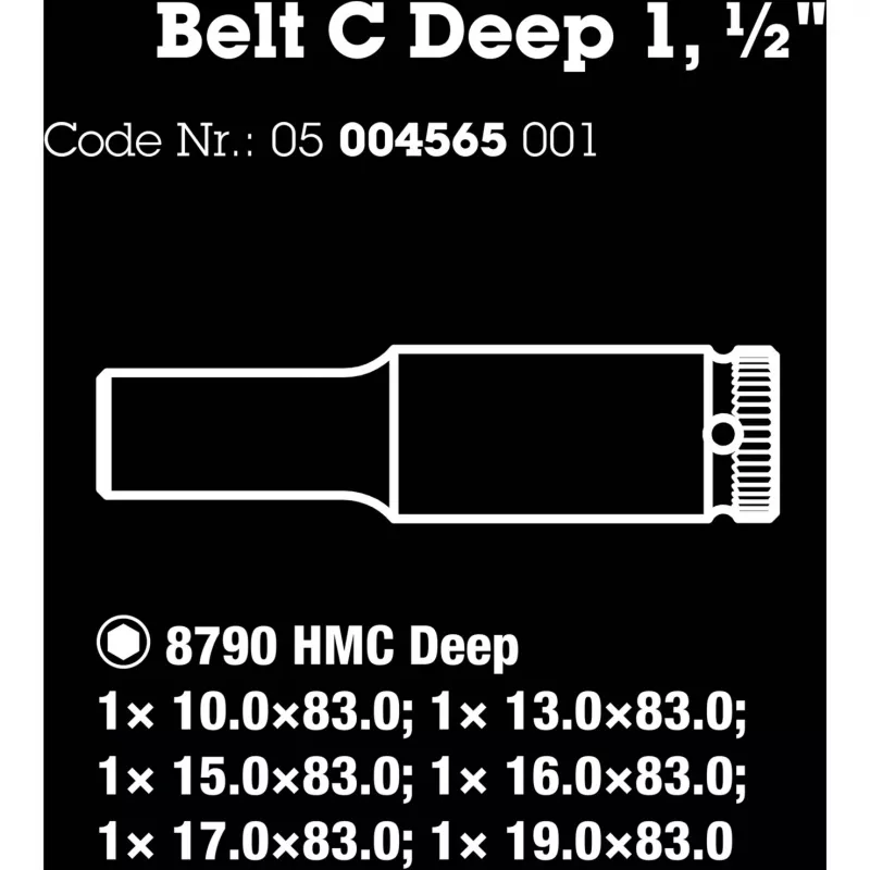 Veržliarakčių lizdų rinkinys Wera 05004565001 1/2 inch ilgi lizdai su tekstiliniu diržu