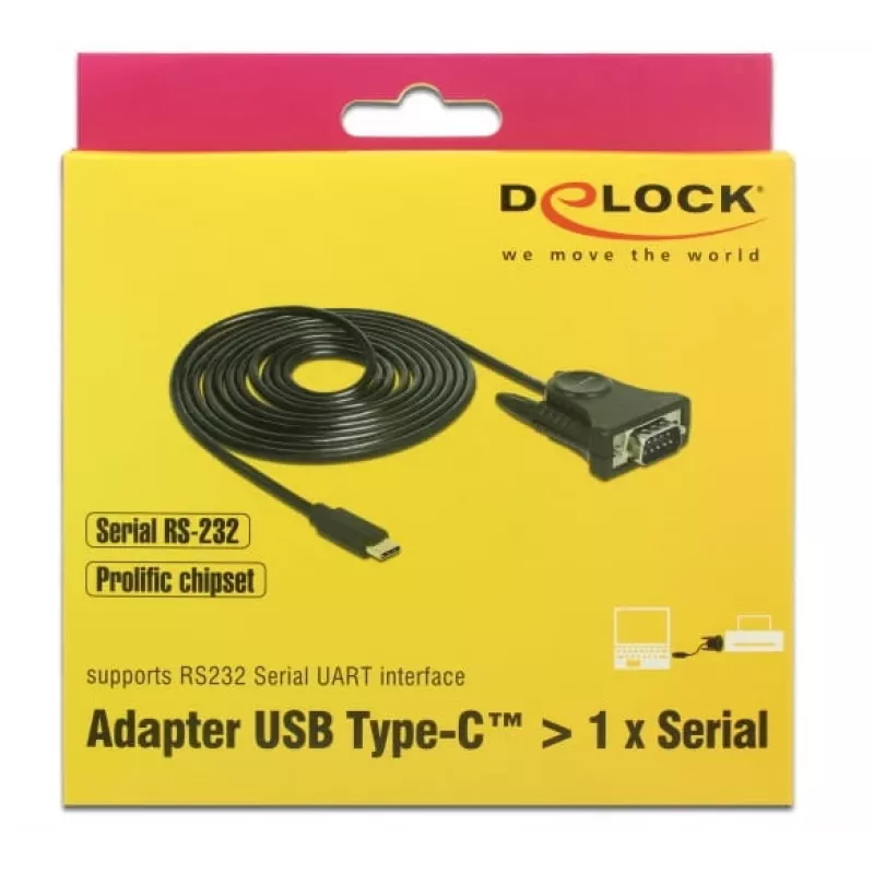 Delock 62964 USB-C į RS-232 DB9 serijinis adapteris, 1,8 m, juodas