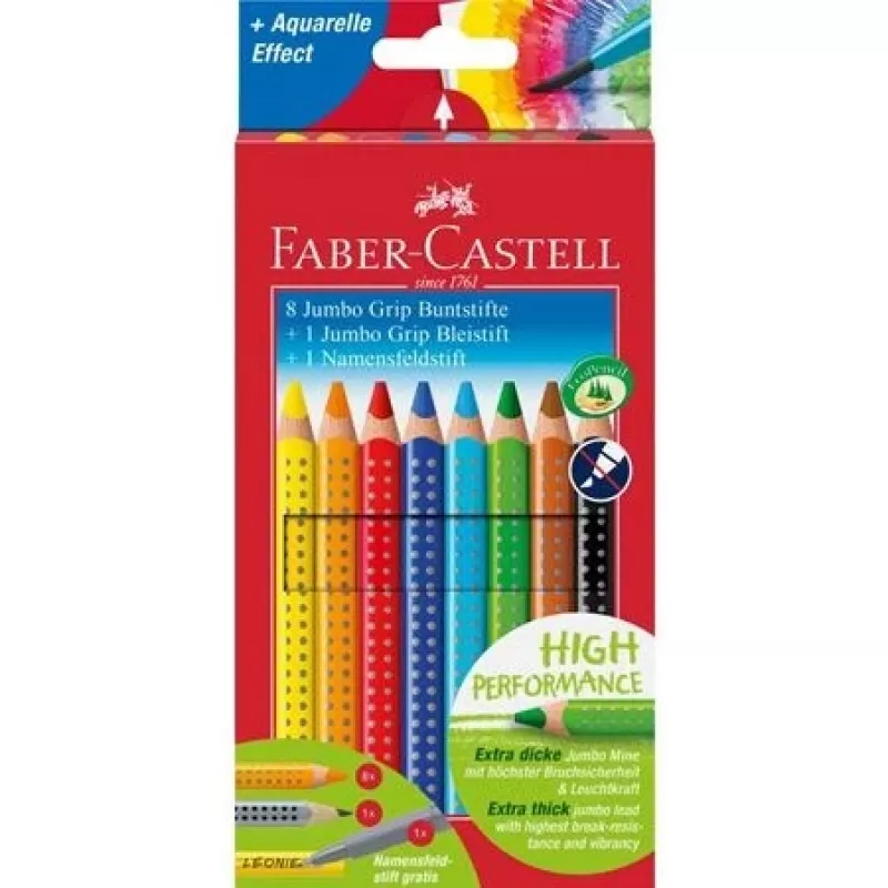 Spalvotas pieštukas Faber-Castell 280921 Jumbo Grip rinkinys 8+1+1, įvairiaspalvis, 10 vnt.