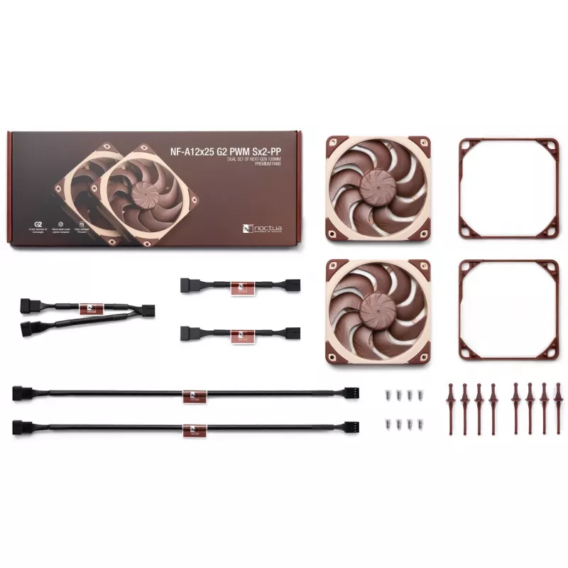 Kompiuterio korpuso ventiliatorius Noctua NF-A12X25 G2 PWM SX2-PP 120 mm, 12 V, 1800 RPM, 107,3 m³/h, SSO guolis, 2 vnt. komplektas, smėlio spalvos