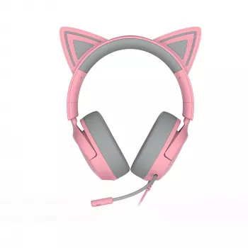 Ausinės Razer Kraken Kitty V3 X — laidinės USB Type-A, uždengiančios ausis, 20–28 kHz, 1,3 m laidas, rožinės