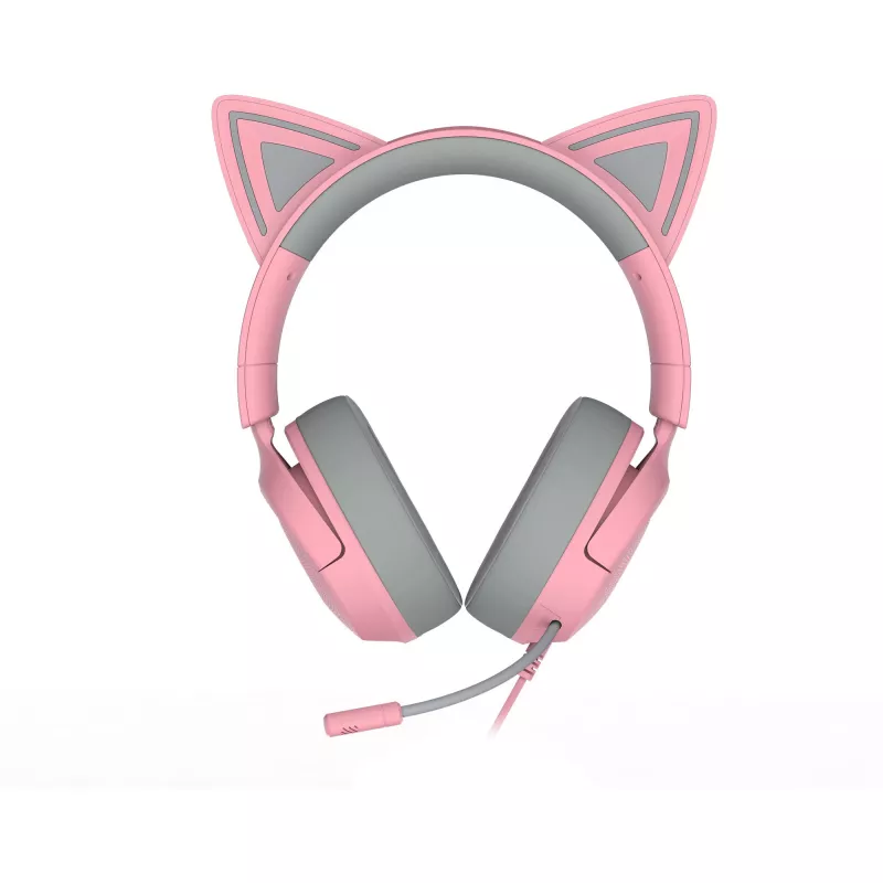 Ausinės Razer Kraken Kitty V3 X — laidinės USB Type-A, uždengiančios ausis, 20–28 kHz, 1,3 m laidas, rožinės