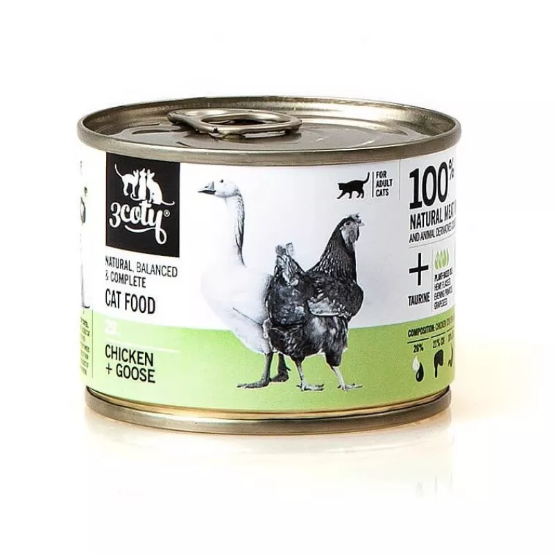 Šlapias kačių ėdalas 3coty 3COTY 29 Vištiena ir žąsis, 180 g skardinė, suaugusioms katėms, be grūdų, be glitimo, be sojos