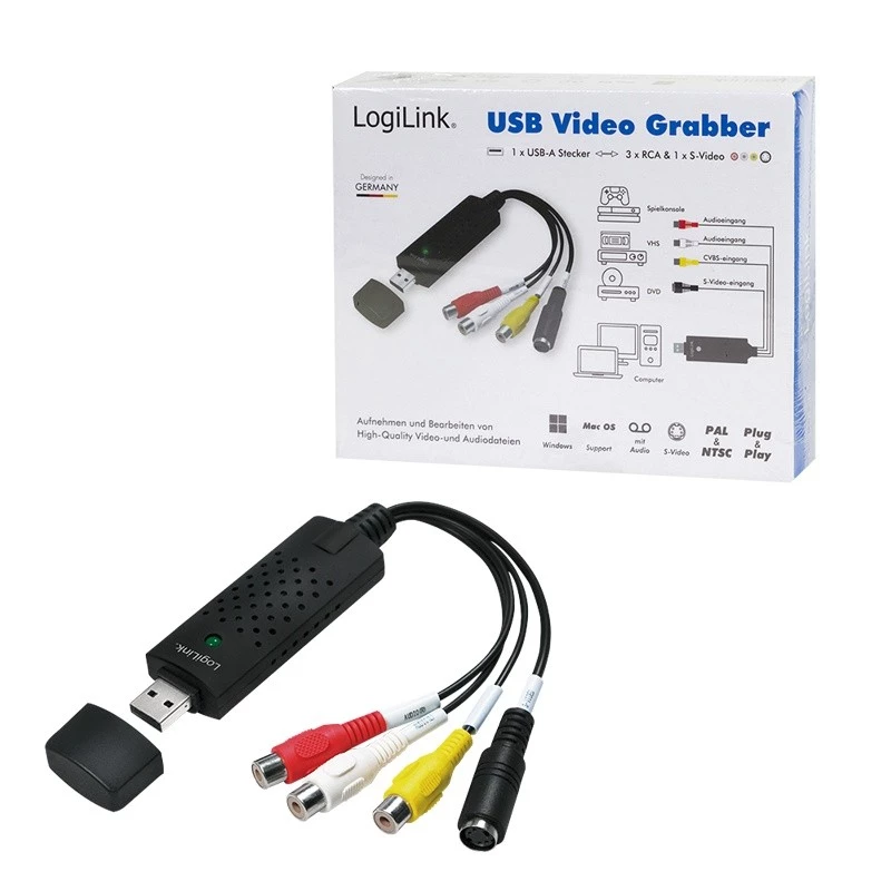 LogiLink USB 2.0 A/V Grabber, USB-A/M į 3x RCA + Mini-DIN5/F, juodas