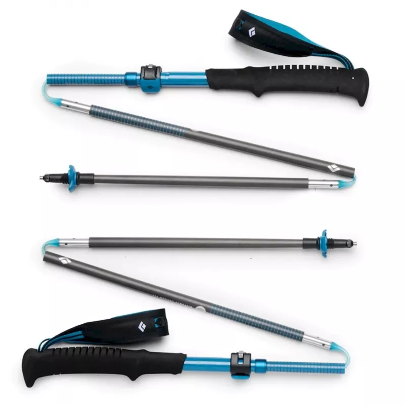 Trekkingo lazdos Black Diamond Distance Carbon FLZ, reguliuojamos 110–125 cm, anglies velenas, sulankstomos, 3 segmentai, 336 g