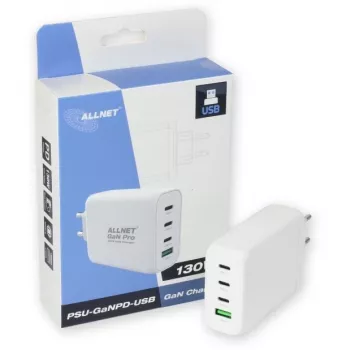 Maitinimo blokas ALLNET PSU-GaNPD-USB-1A3C-130W — 130W, 1× USB-A, 3× USB-C
