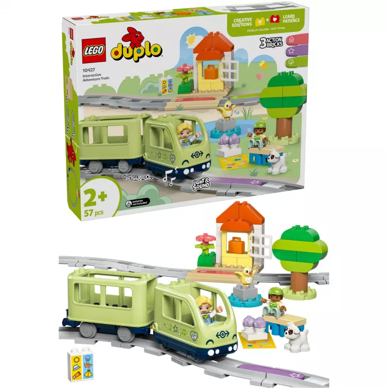 Traukinukų rinkinys LEGO DUPLO Interaktyvi nuotykių geležinkelis 10427, 57 dalių, 2 minifigūrėlės, nuo 2 metų