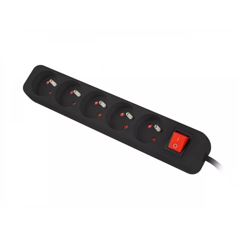Lanberg PS1-05E-0300-BK 5 lizdų ilgintuvas (3 m), juodas, su jungikliu