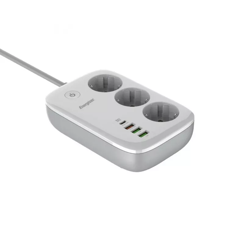 Energizer EPB2500W02EU ilginimo laidas su 3 AC kištukiniais lizdais, 2 m, 2500 W, baltas