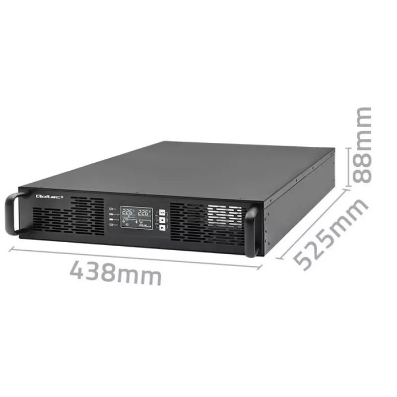 Qoltec UPS nepertraukiamo maitinimo šaltinis 3kVA 3000W dvigubo keitimo on-line RACK LCD EPO USB